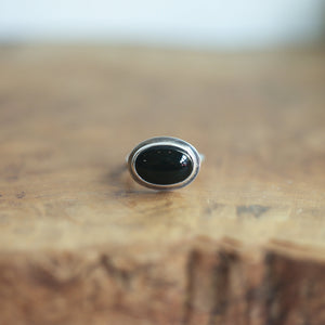 Black Onyx Ring - Silversmith Ring - East West Black Agate Oval Ring - Silversmith