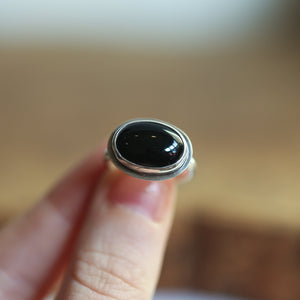 Black Onyx Ring - Silversmith Ring - East West Black Agate Oval Ring - Silversmith