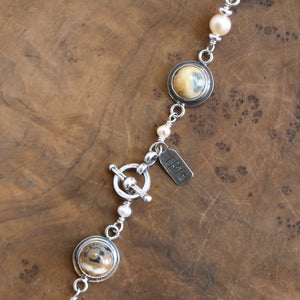 Ocean Jasper Link Bracelet - Freshwater Pearl Link Bracelet - Silversmith Bracelet