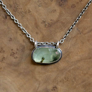 Ready to Ship - Prehnite Hanging Rock Pendant - Green Prehnite Pendant - Prehnite Necklace - Sterling Silver