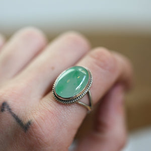 Green Jade Boho Ring - Natural Burma Jade - .925 Sterling Silver - Boho Style Ring