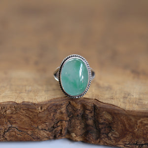 Green Jade Boho Ring - Natural Burma Jade - .925 Sterling Silver - Boho Style Ring