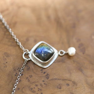 Labradorite Pendant - .925 Sterling Silver - Labradorite Freshwater Pearl Necklace