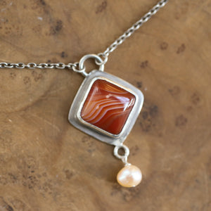 Red Agate Necklace - Red Agate Pendant - Silversmith - Red Agate Necklace