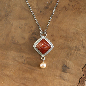 Red Agate Necklace - Red Agate Pendant - Silversmith - Red Agate Necklace