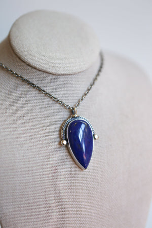 Big Blue Lapis Lazuli Pendant - Blue Sterling Silver Necklace - Silversmith Lapiz Lazuli Pendant