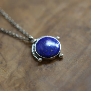 Lapis Lazuli Necklace - Silversmith Lapis Lazuli Pendant - Textured Sterling Silver