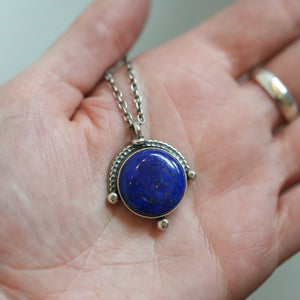 Lapis Lazuli Necklace - Silversmith Lapis Lazuli Pendant - Textured Sterling Silver