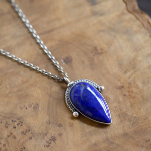 Big Blue Lapis Lazuli Pendant - Blue Sterling Silver Necklace - Silversmith Lapiz Lazuli Pendant