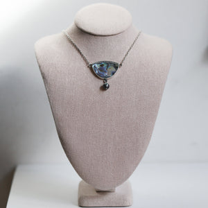 Abalone Y Pendant - Freshwater Pearl - Rainbow Abalone Necklace - .925 Sterling Silver