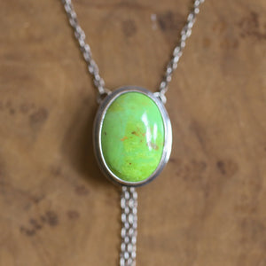 Green American Turquoise Bolo Necklace - Lime Green Turquoise Lariat - Sterling Silver