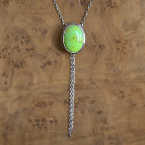 Green American Turquoise Bolo Necklace - Lime Green Turquoise Lariat - Sterling Silver