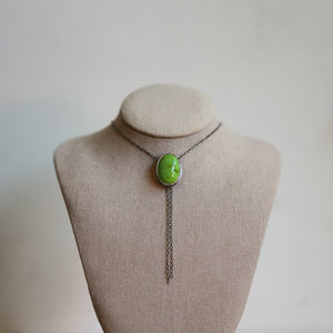 Green American Turquoise Bolo Necklace - Lime Green Turquoise Lariat - Sterling Silver