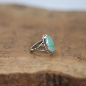 Green Jade Boho Ring - Natural Burma Jade - .925 Sterling Silver - Boho Style Ring