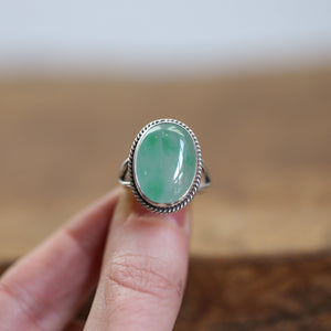 Green Jade Boho Ring - Natural Burma Jade - .925 Sterling Silver - Boho Style Ring