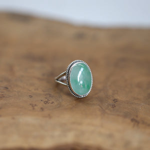 Green Jade Boho Ring - Natural Burma Jade - .925 Sterling Silver - Boho Style Ring