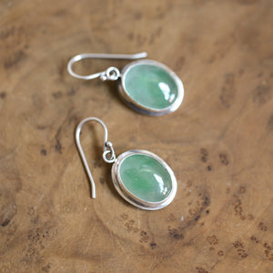 Natural Green Jade Earrings - Sterling Silver Drop Earrings - Natural Jade Drops