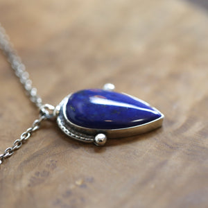 Big Blue Lapis Lazuli Pendant - Blue Sterling Silver Necklace - Silversmith Lapiz Lazuli Pendant