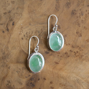 Natural Green Jade Earrings - Sterling Silver Drop Earrings - Natural Jade Drops