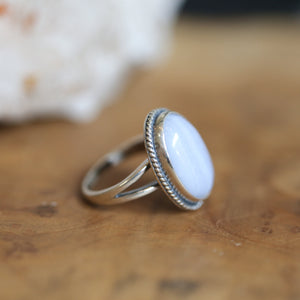 Blue Lace Agate Boho Ring - Silversmith Ring - .925 Sterling Silver - Blue Lace Agate Ring