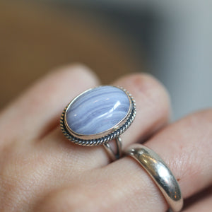 Blue Lace Agate Boho Ring - Silversmith Ring - .925 Sterling Silver - Blue Lace Agate Ring