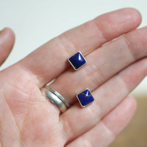 Lapis Lazuli Posts - .925 Sterling Silver - Silversmith Earrings - Modern Lapis Earrings - Lapis Studs