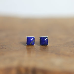 Lapis Lazuli Posts - .925 Sterling Silver - Silversmith Earrings - Modern Lapis Earrings - Lapis Studs