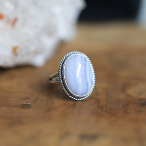 Blue Lace Agate Boho Ring - Silversmith Ring - .925 Sterling Silver - Blue Lace Agate Ring