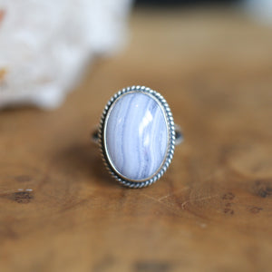 Blue Lace Agate Boho Ring - Silversmith Ring - .925 Sterling Silver - Blue Lace Agate Ring