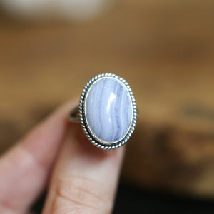 Blue Lace Agate Boho Ring - Silversmith Ring - .925 Sterling Silver - Blue Lace Agate Ring