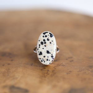 Dalmatian Jasper Ring - Big Spotted Jasper Ring - Black & White Stone Ring - Sterling Silver