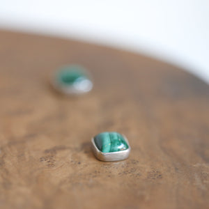 Malachite Square Posts - Malachite Earrings - .925 Sterling Silver - Silversmith - Malachite Studs