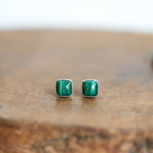 Malachite Square Posts - Malachite Earrings - .925 Sterling Silver - Silversmith - Malachite Studs