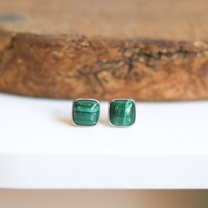 Malachite Square Posts - Malachite Earrings - .925 Sterling Silver - Silversmith - Malachite Studs