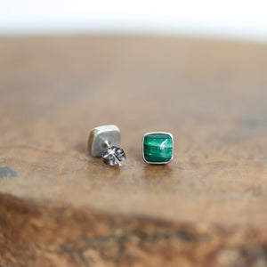 Malachite Square Posts - Malachite Earrings - .925 Sterling Silver - Silversmith - Malachite Studs