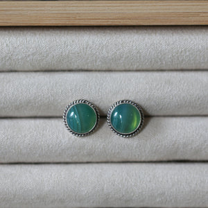 Green Banded Agate Earrings - Banded Agate Posts - Green Agate Sterling Silver Earrings