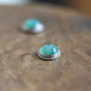 Green Banded Agate Earrings - Banded Agate Posts - Green Agate Sterling Silver Earrings