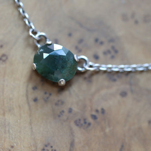 Rose Cut Moss Agate Pendant - .925 Sterling Silver - Moss Agate Necklace