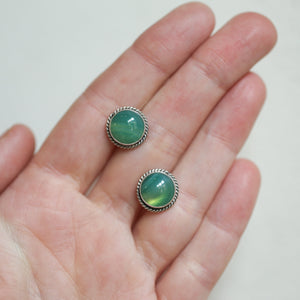 Green Banded Agate Earrings - Banded Agate Posts - Green Agate Sterling Silver Earrings