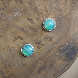 Green Banded Agate Earrings - Banded Agate Posts - Green Agate Sterling Silver Earrings