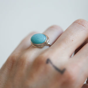 Amazonite East West Ring - Mint Colored Ring - Unique Silversmith - Silversmith Ring