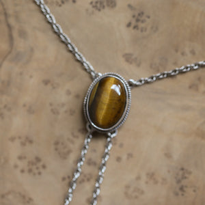 Tigers Eye Bolo Necklace - Tigers Eye Mock Bolo - .925 Sterling Silver - Silversmith