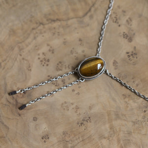 Tigers Eye Bolo Necklace - Tigers Eye Mock Bolo - .925 Sterling Silver - Silversmith