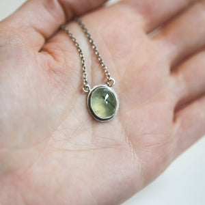 Prehnite Dew Drop Pendant - Green Prehnite Pendant - Prehnite Necklace - Sterling Silver