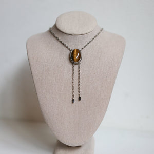 Tigers Eye Bolo Necklace - Tigers Eye Mock Bolo - .925 Sterling Silver - Silversmith