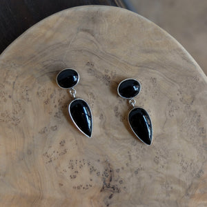 Black Agate Drop Earrings - .925 Sterling Silver - Black Onyx Earrings - Sterling Silver