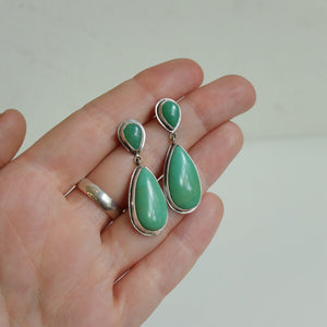 Chrysoprase Post Drop Earrings - Green Teardrop Dangles - 4 Stone Green Chrysoprase Silver Earrings