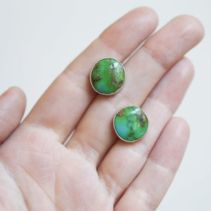 Ready to Ship - OOAK Turquoise Posts - American Turquoise Earrings - 12mm Green Turquoise Studs