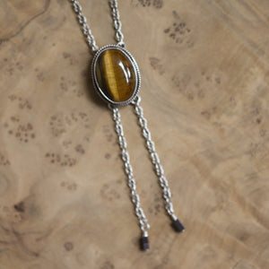 Tigers Eye Bolo Necklace - Tigers Eye Mock Bolo - .925 Sterling Silver - Silversmith