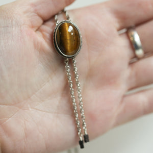 Tigers Eye Bolo Necklace - Tigers Eye Mock Bolo - .925 Sterling Silver - Silversmith